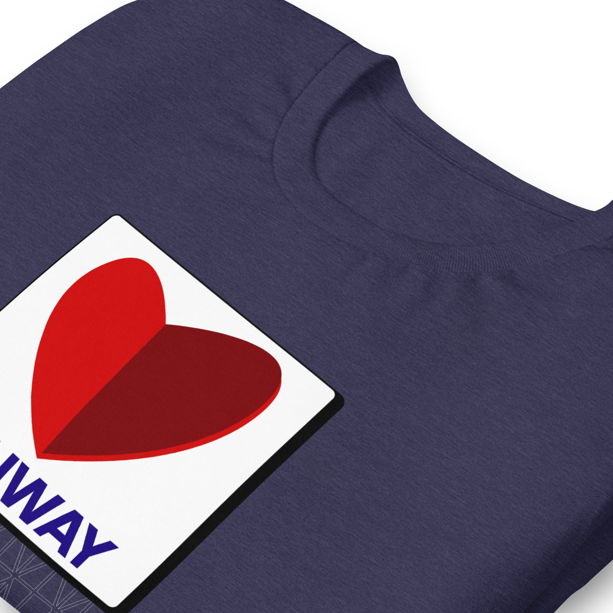 close up photo of graphic of the citgo sign boston fenway as a heart on navy unisex tshirt