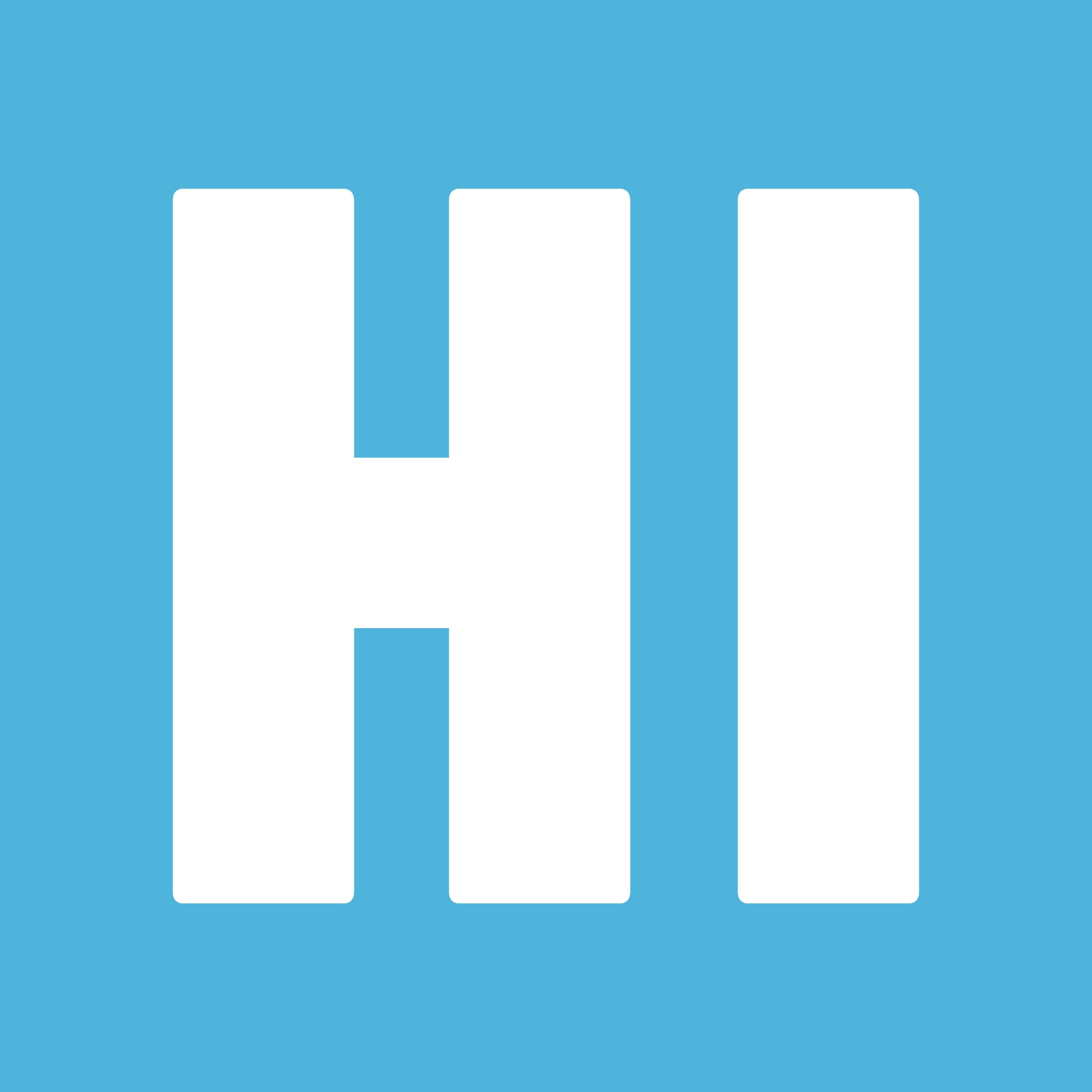 design with the word HI in white with a light blue background