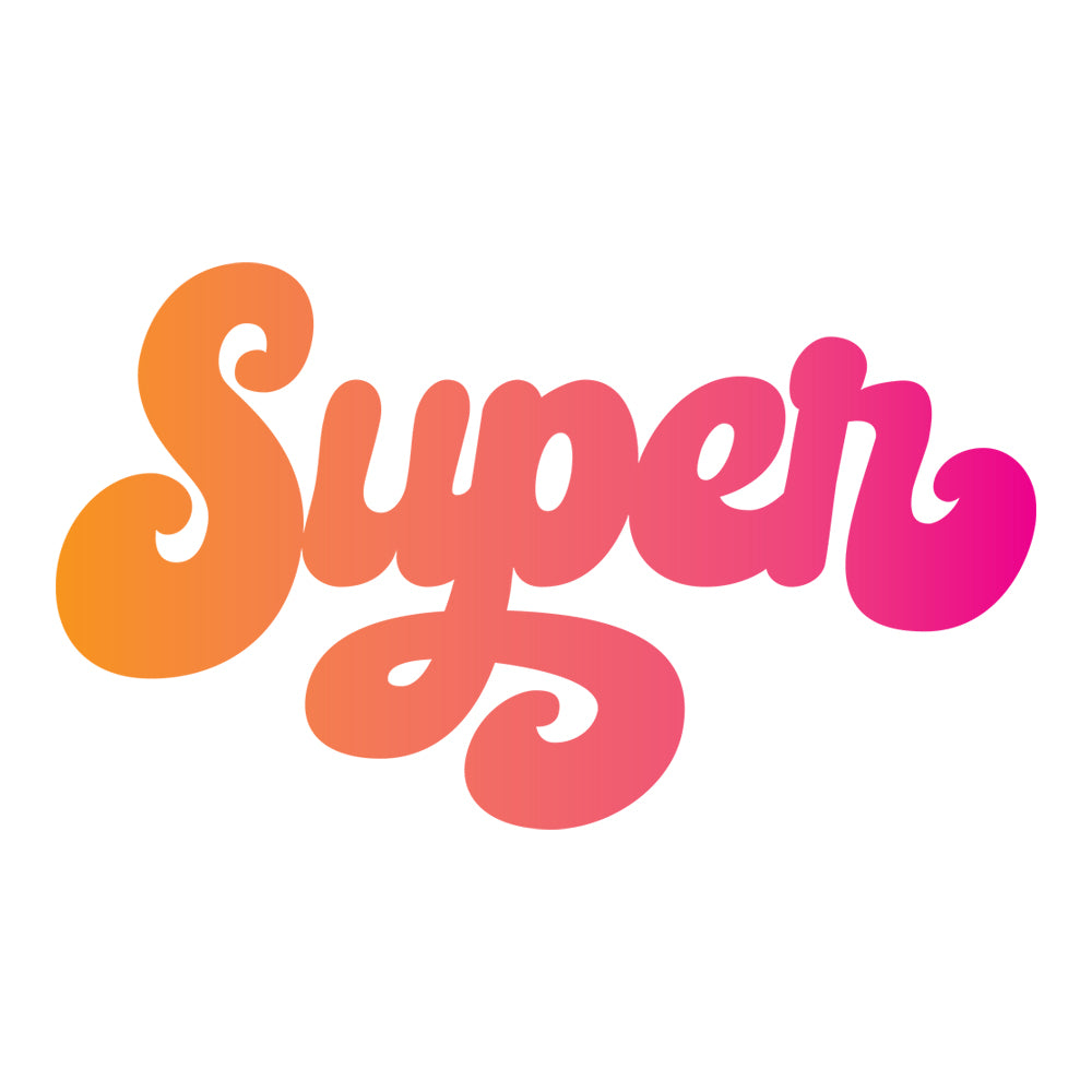 the word SUPER in an orange to red blend of color