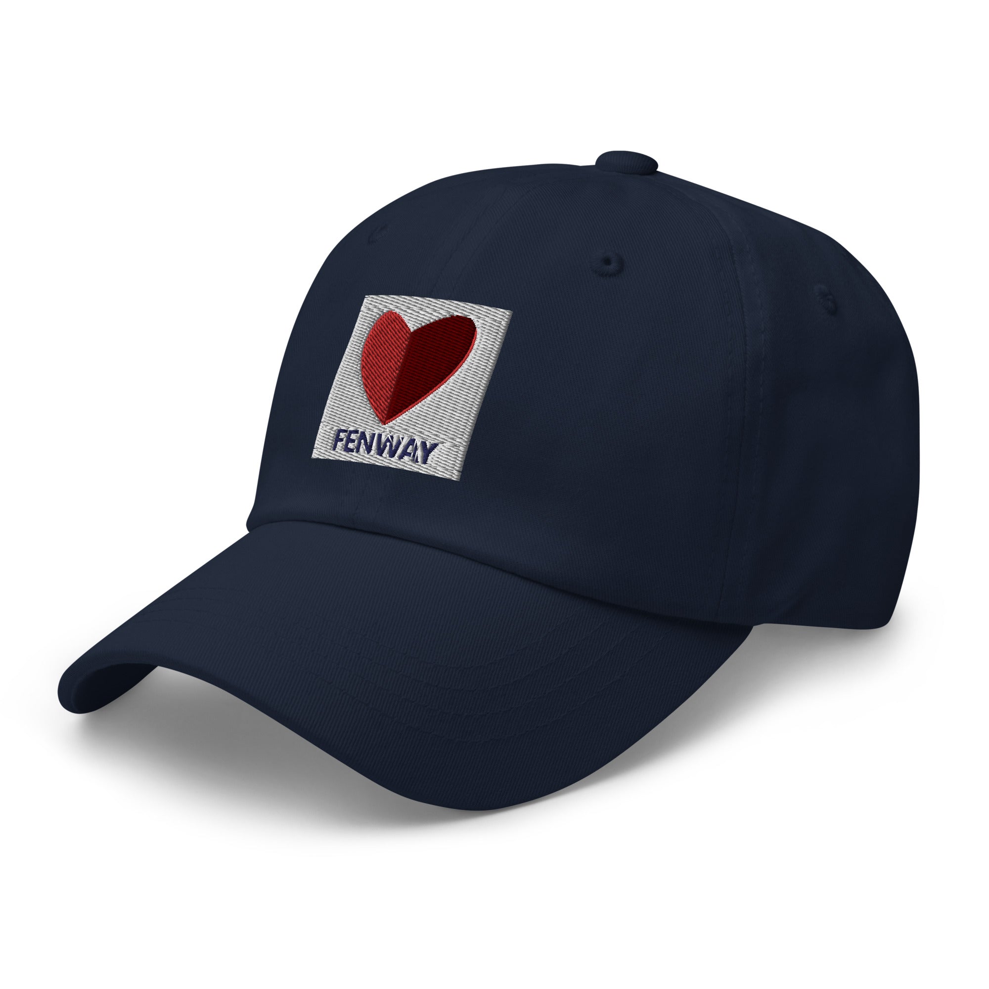 sideview photo of graphic of the citgo sign boston fenway as a heart embroidered on baseball hat