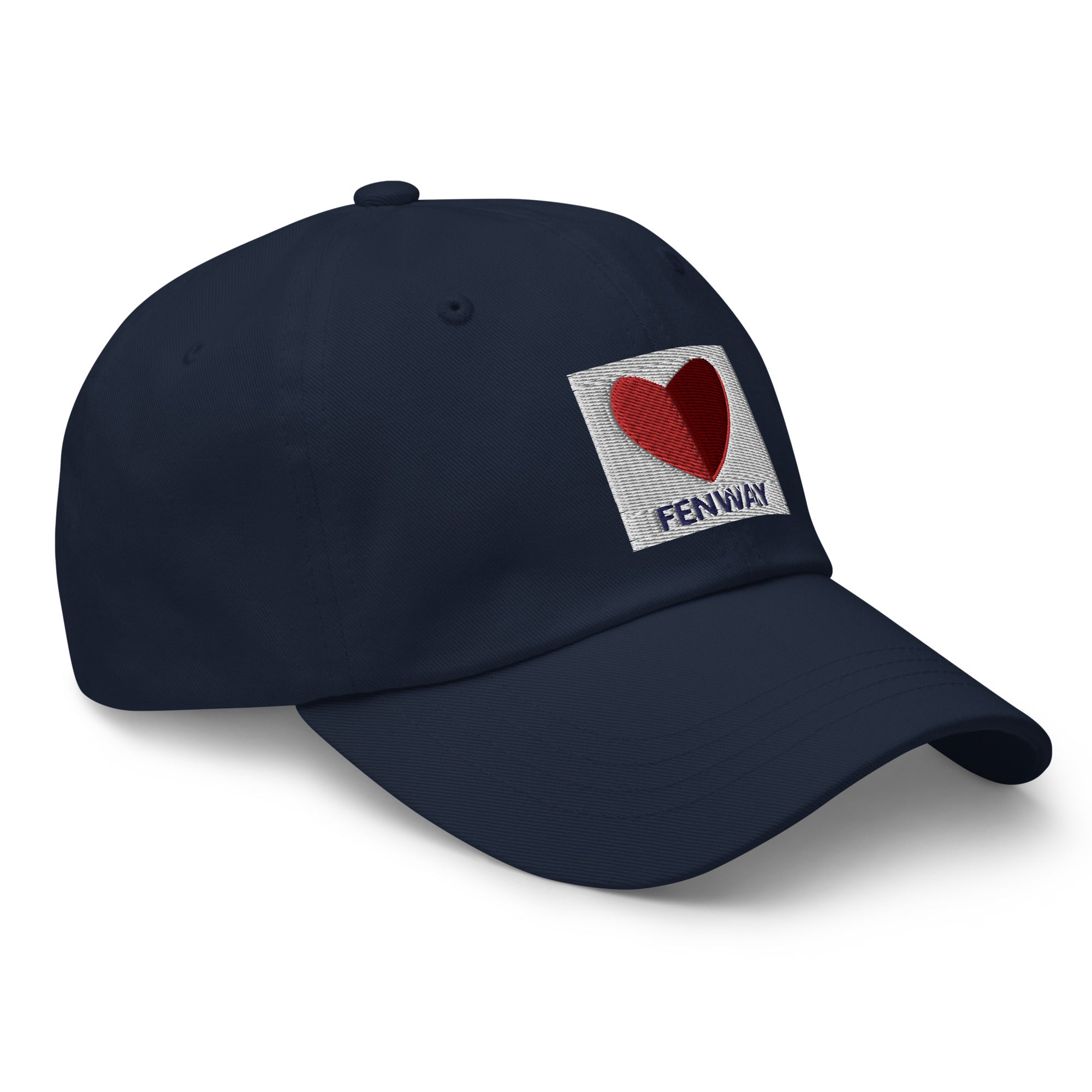sideview photo of graphic of the citgo sign boston fenway as a heart embroidered on baseball hat