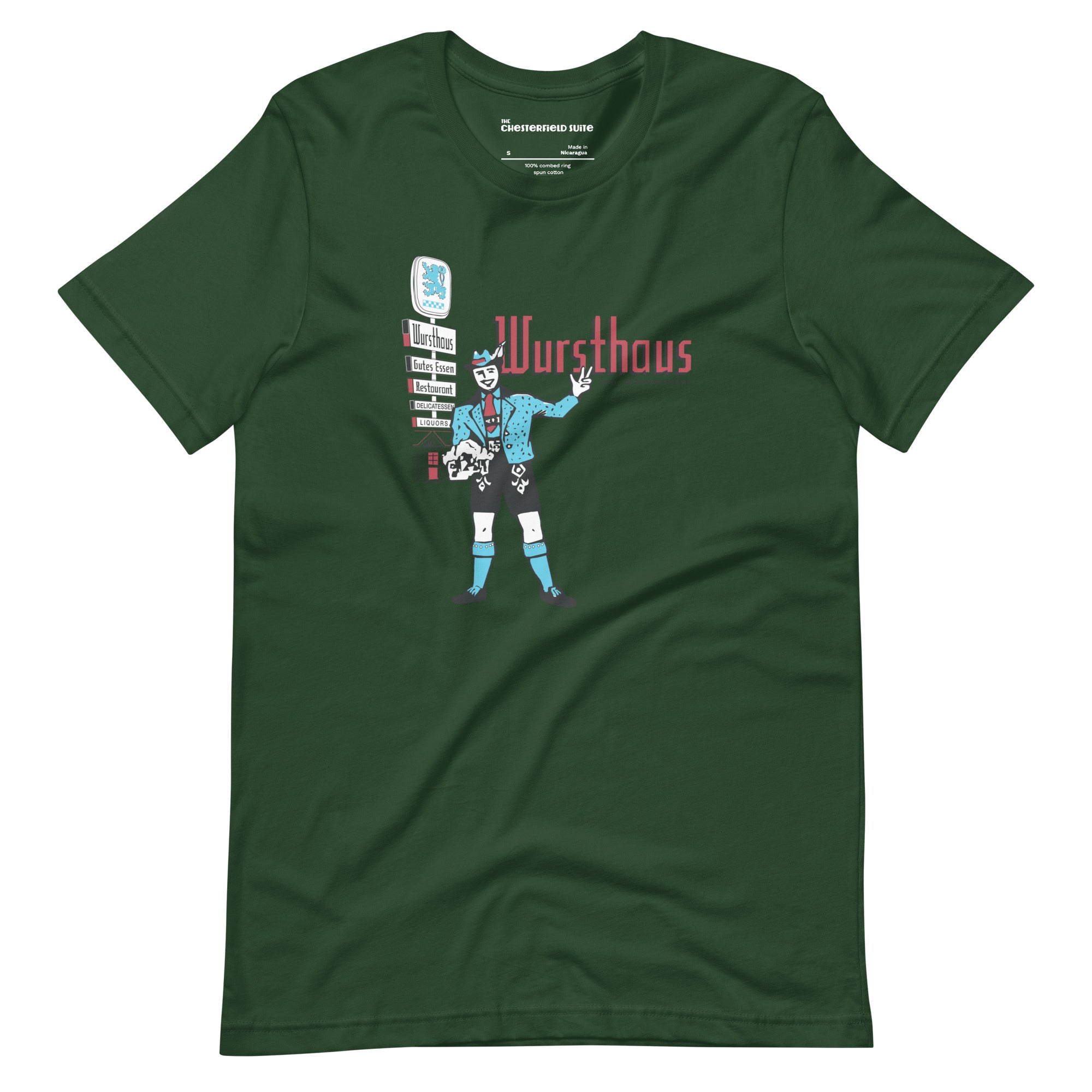green unisex t-shirt with cambridge harvard square vintage german restaurant wursthaus
