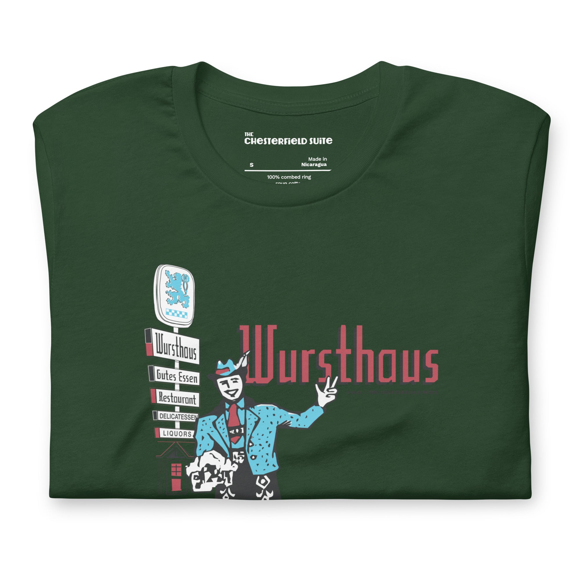 green unisex t-shirt with cambridge harvard square vintage german restaurant wursthaus