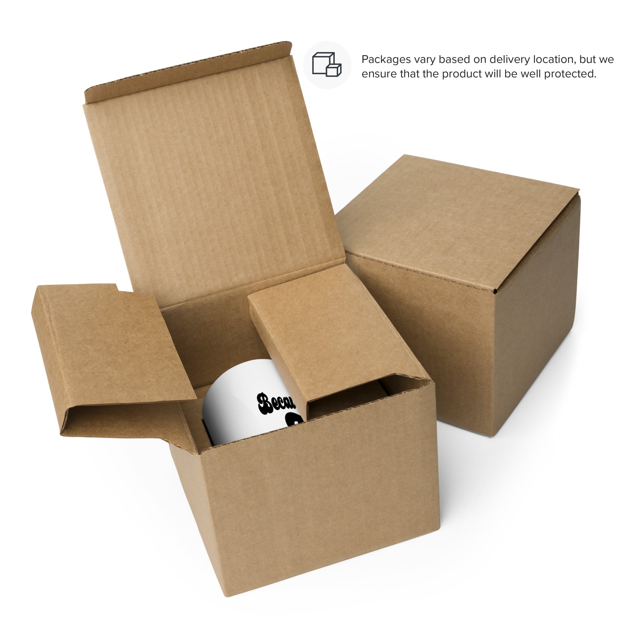 20 oz white glossy mug with the words Because Fuck Everything in black bold cursive font in a box