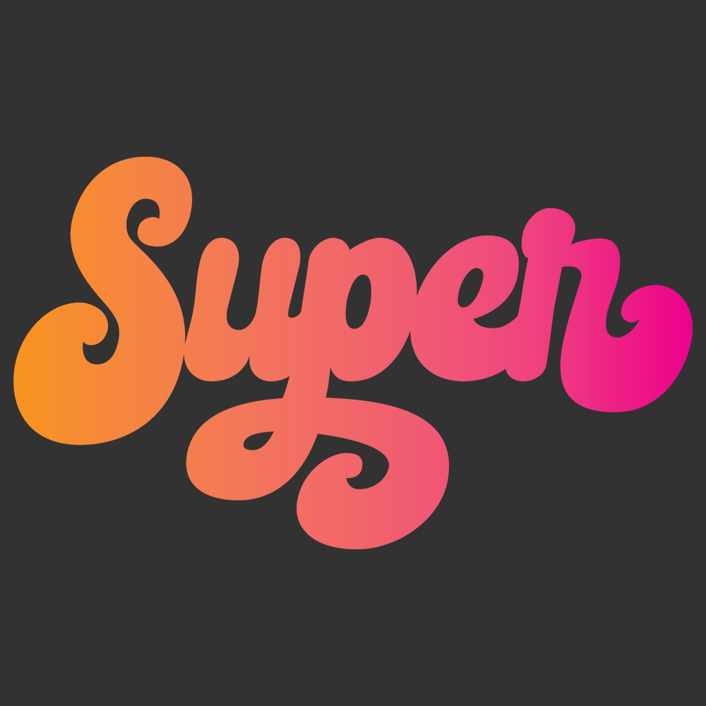 the word Super written in a pink blend cursive lettering on black