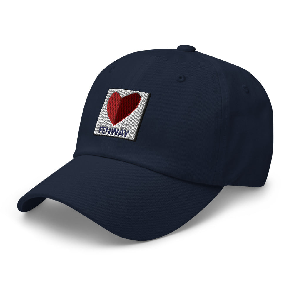 graphic of the citgo sign boston fenway as a heart embroidered on baseball hat