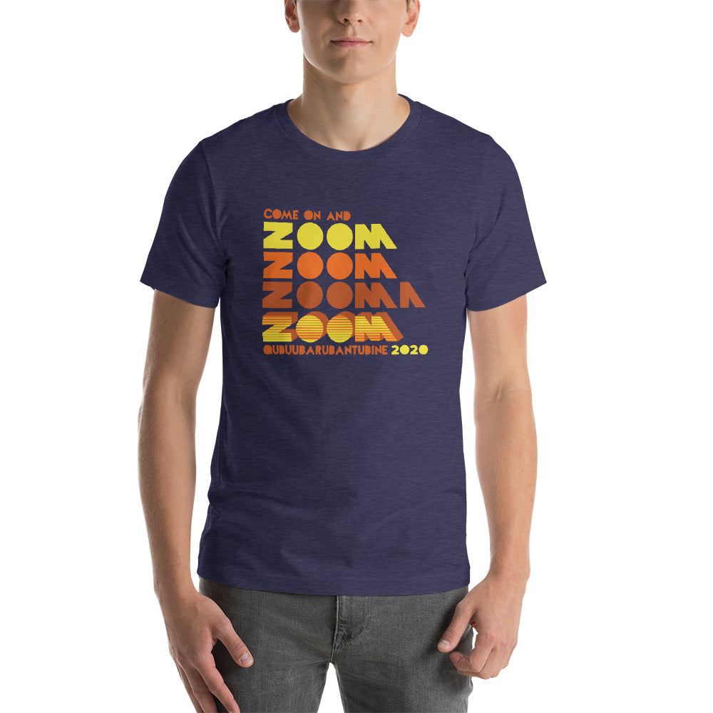 man wearing unisex tshirt with quarantine design based on the pbs show zoom