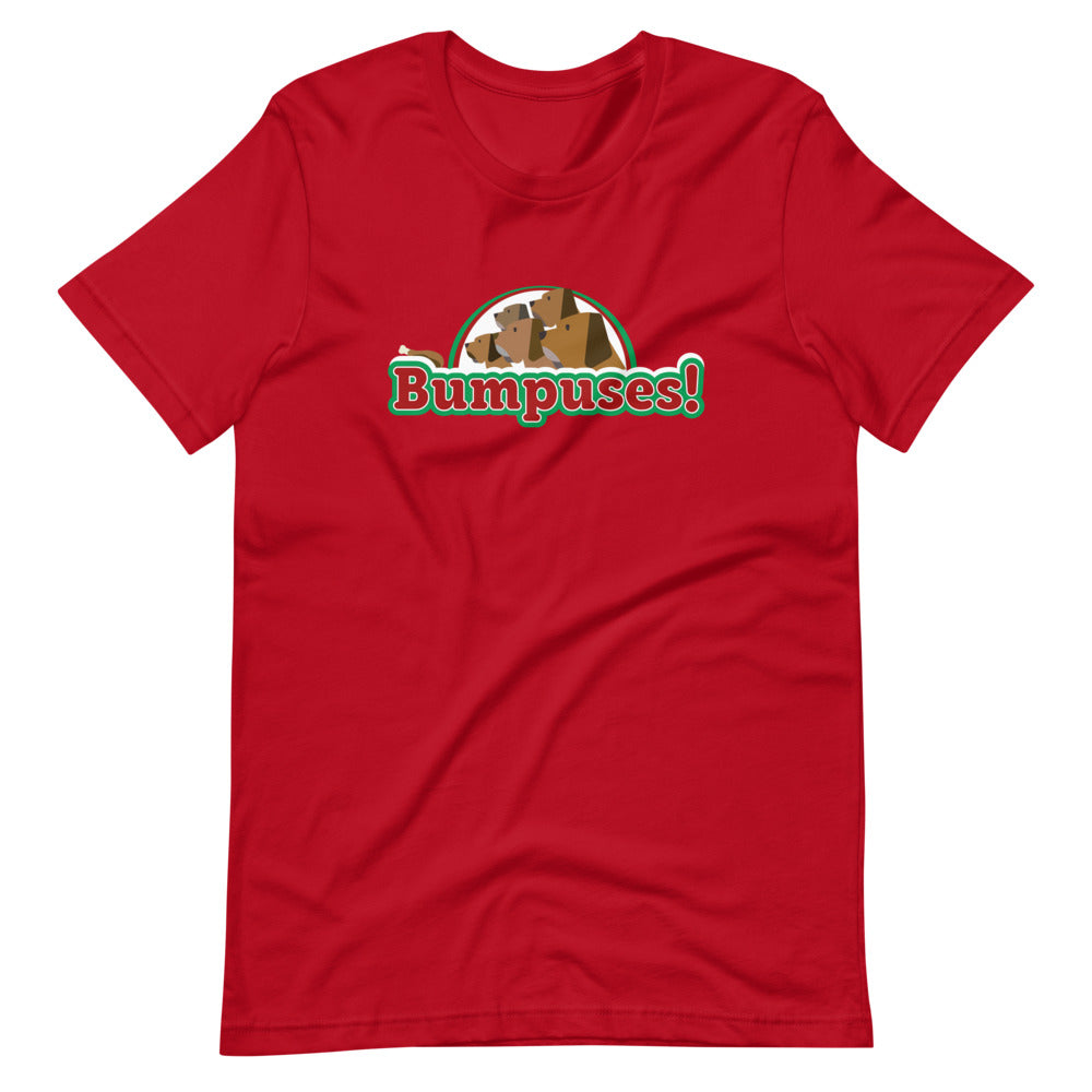 graphic of the bumpus dogs from a christmas story on red unisex shirt