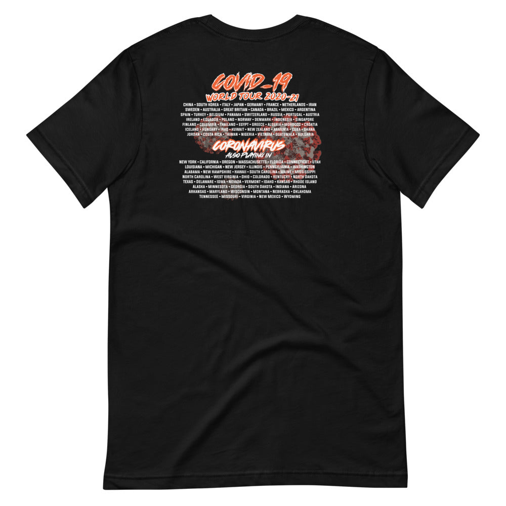 black unisex tshirt back Rock music tour design for the covid19 pandemic