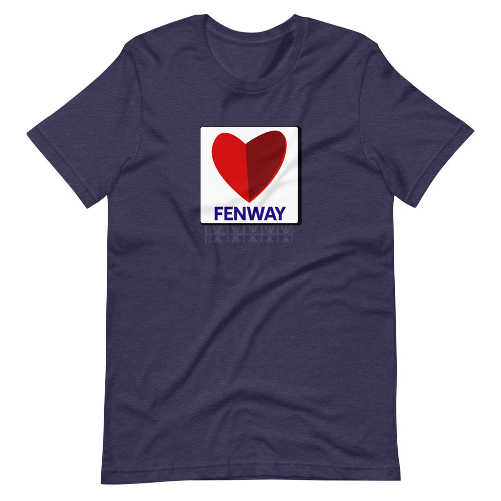 graphic of the citgo sign boston fenway as a heart on navy unisex tshirt