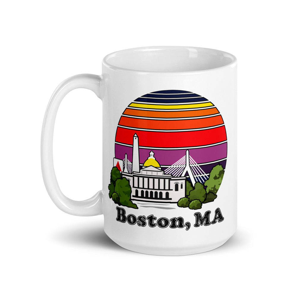 15oz mug with Design of the boston ma skyline with citgo, zakim, statehouse and bunker hill