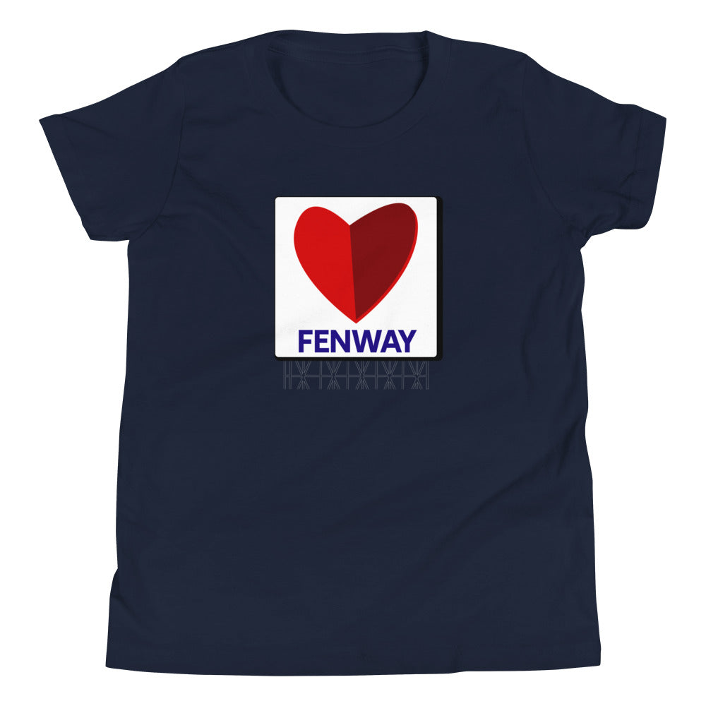 graphic of the citgo sign boston fenway as a heart on navy youth tshirt